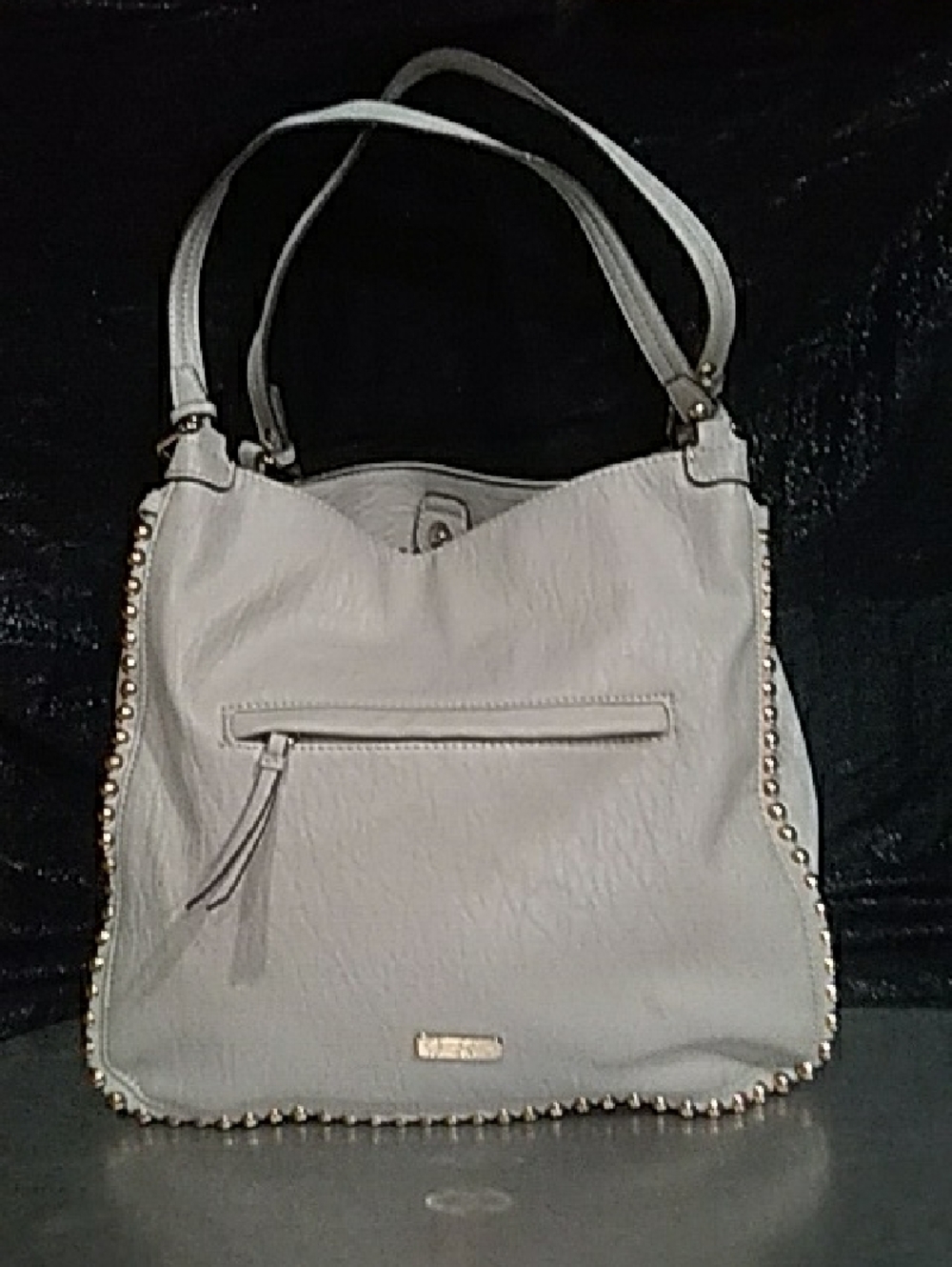 Women's Stud-Trim Pebbled Hobo Bag in Light Gray